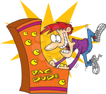 Royalty Free Clipart Image of a Man Playing an Arcade Game