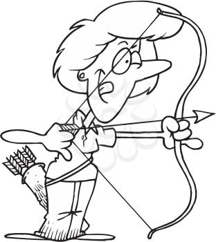 Royalty Free Clipart Image of a Woman With a Bow and Arrows