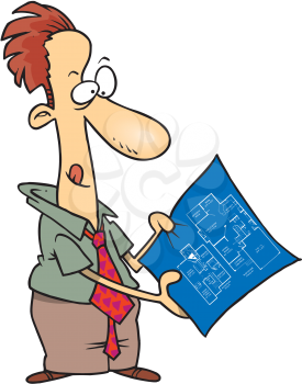 Royalty Free Clipart Image of a Man Looking at Blueprints