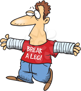 Royalty Free Clipart Image of a Man With Two Broken Arms
