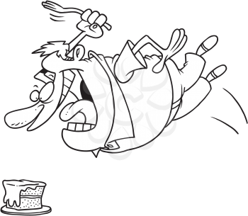 Royalty Free Clipart Image of a Man Attacking a Piece of Cake