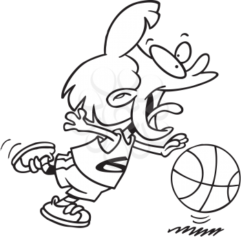 Royalty Free Clipart Image of a Girl Playing Basketball