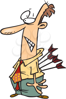 Royalty Free Clipart Image of a Guy With Arrows in His Back