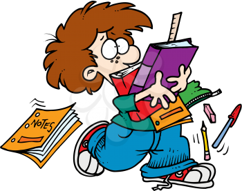 Royalty Free Clipart Image of a Child With a Lot of Homework