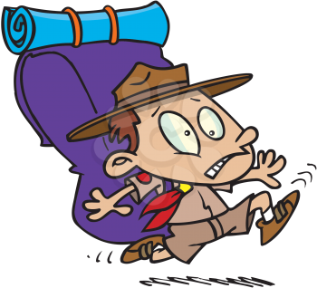 Royalty Free Clipart Image of a Scout With a Large Backpack