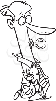 Royalty Free Clipart Image of a Man With a Lightbulb in His Mouth