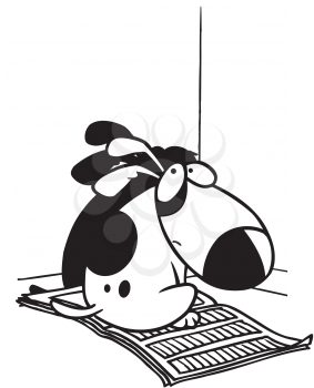 Royalty Free Clipart Image of a Bad Puppy Sitting in a Corner