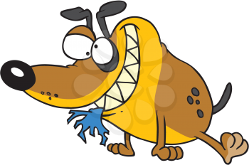 Royalty Free Clipart Image of a Dog With Material in Its Mouth