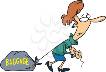 Royalty Free Clipart Image of a Woman Dragging Baggage
