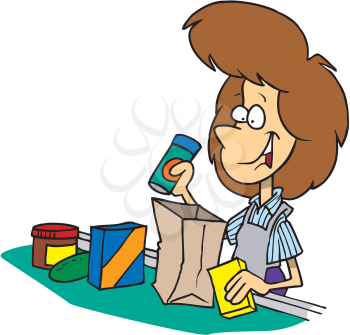 Royalty Free Clipart Image of a Woman Packing Groceries