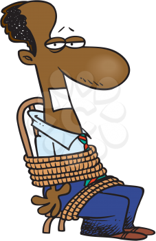 Royalty Free Clipart Image of a Man Tied in a Chair