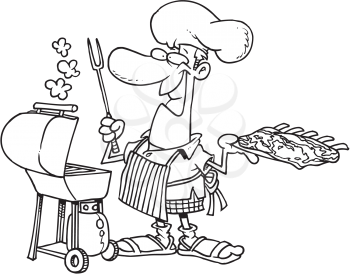 Royalty Free Clipart Image of a Man Barbecuing