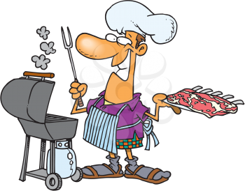 Royalty Free Clipart Image of a Man Barbecuing