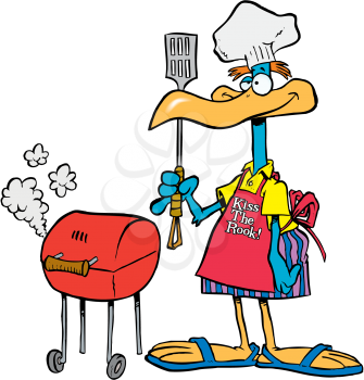 Royalty Free Clipart Image of a Bird Barbecuing