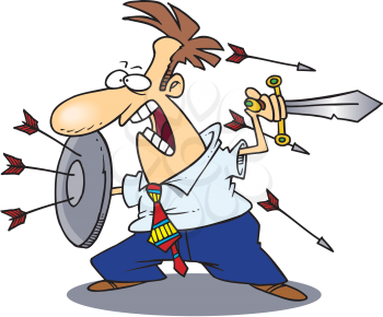 Royalty Free Clipart Image of a Battling Businessman