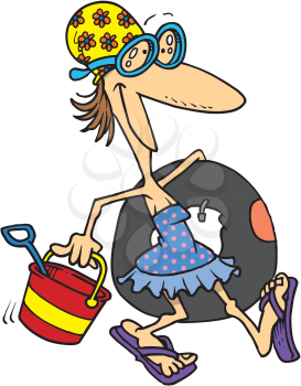 Royalty Free Clipart Image of a Woman Heading to the Beach