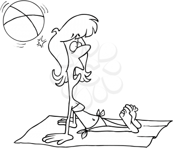 Royalty Free Clipart Image of a Woman Hit on the Head By a Beach Ball