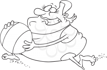 Royalty Free Clipart Image of an Overweight Woman With a Beach Ball