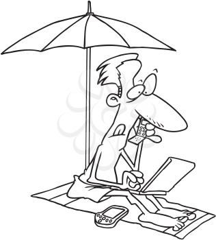 Royalty Free Clipart Image of a Man Working at the Beach
