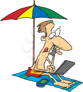 Royalty Free Clipart Image of a Man Working at the Beach