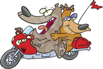 Royalty Free Clipart Image of Bears Riding a Motorcycle