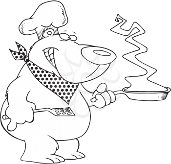 Royalty Free Clipart Image of a Bear With a Skillet
