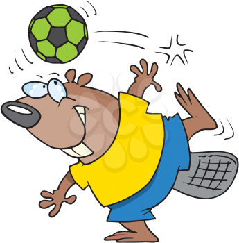 Royalty Free Clipart Image of a Beaver Hit by a Soccer Ball