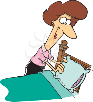 Royalty Free Clipart Image of a Woman Making a Bed