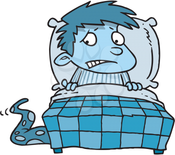 Royalty Free Clipart Image of a Boy Frightened of the Monster Under the Bed