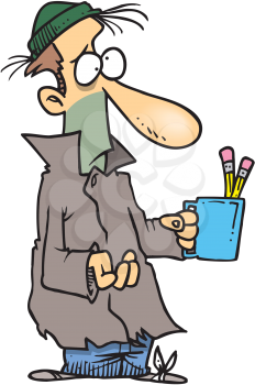 Royalty Free Clipart Image of a Beggar Selling Pencils