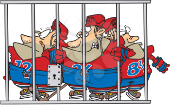 Royalty Free Clipart Image of a Hockey Players Behind Bars