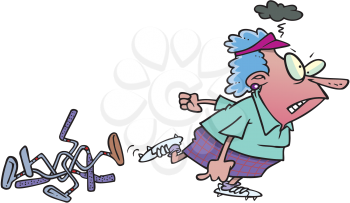 Royalty Free Clipart Image of an Angry Woman Golfer