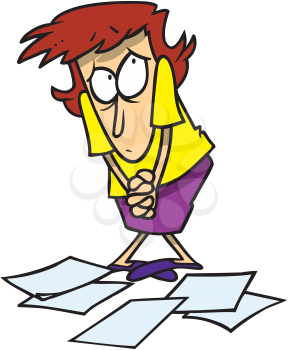 Royalty Free Clipart Image of a Woman Who Dropped Papers on the Floor