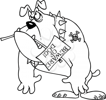 Royalty Free Clipart Image of a Bulldog With a Beware of Dog Sign