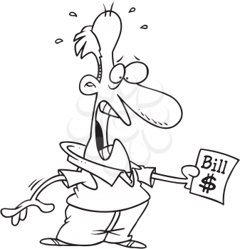 Royalty Free Clipart Image of a Shocked Man Looking at a Bill
