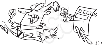 Royalty Free Clipart Image of a Man Running From Bills