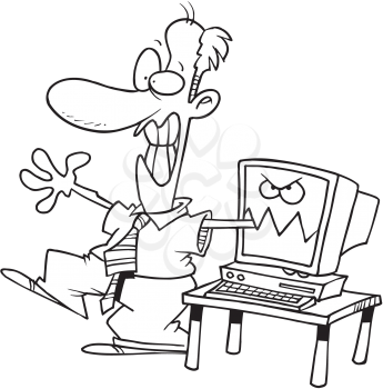 Royalty Free Clipart Image of a Computer Biting a Man