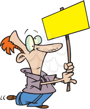 Royalty Free Clipart Image of a Man With a Blank Sign