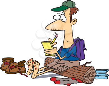 Royalty Free Clipart Image of a Hiker With Blisters