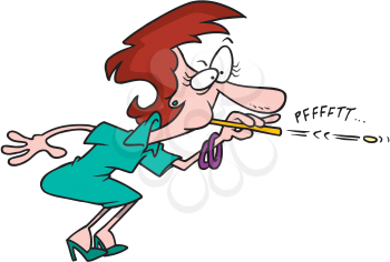 Royalty Free Clipart Image of a Woman With a Blowgun
