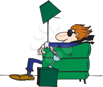 Royalty Free Clipart Image of a Man Blowing Away While Sitting in a Chair