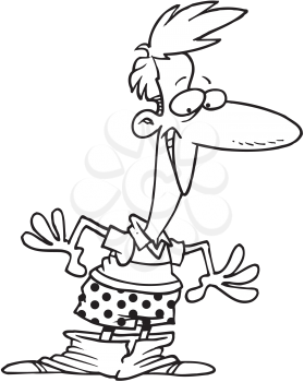 Royalty Free Clipart Image of a Man Blushing Because His Pants Fell Down
