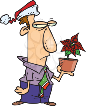 Royalty Free Clipart Image of a Man Holding a Poinsettia