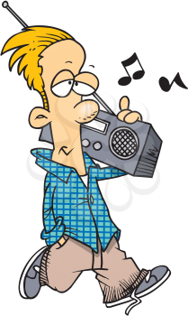 Royalty Free Clipart Image of a Boy Listening to Music