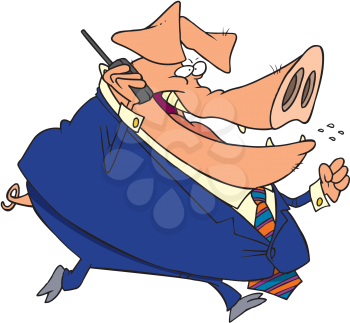 Royalty Free Clipart Image of a Pig in a Suit on the Phone