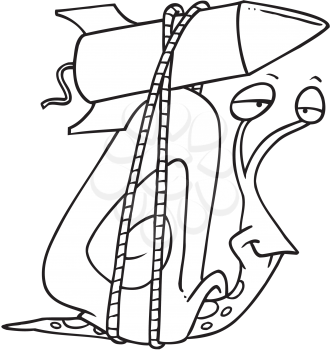 Royalty Free Clipart Image of a Snail With a Rocket Tied to Its Shell