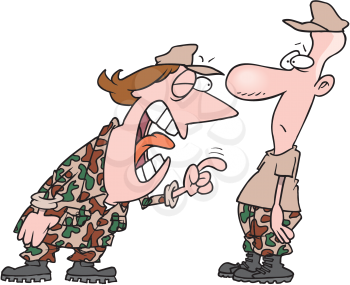 Royalty Free Clipart Image of a Female Officer Yelling at a Soldier