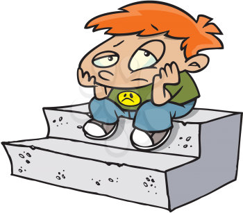 Royalty Free Clipart Image of a Sad Boy on Stairs