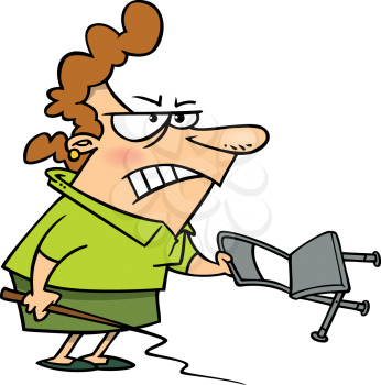 Royalty Free Clipart Image of an Angry Woman with a Whip and Chair