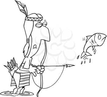 Royalty Free Clipart Image of a Native and a Fish